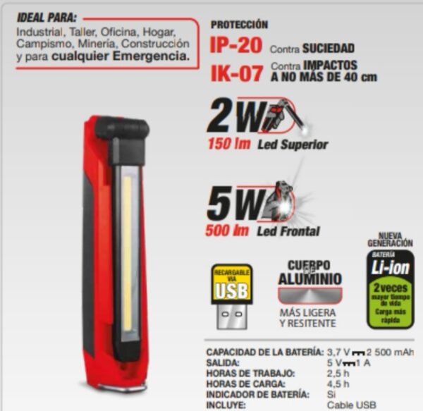 Lampara LED Recargable Multifunción 5 w